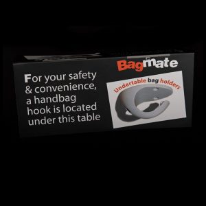 Bagmate Undertable Bag Hook Customer Awareness Table Tent Card